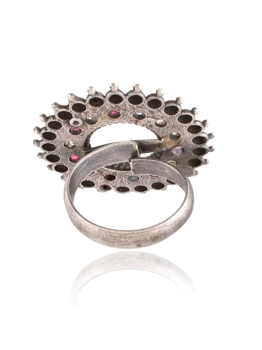 Ishhaara Oxidized Varthulah Ring Red And White
