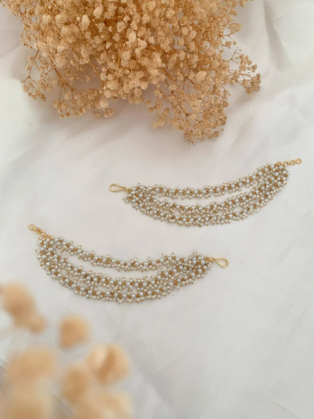 Ishhaara Pachi Kundan And Pearl Studded Layered Earchain