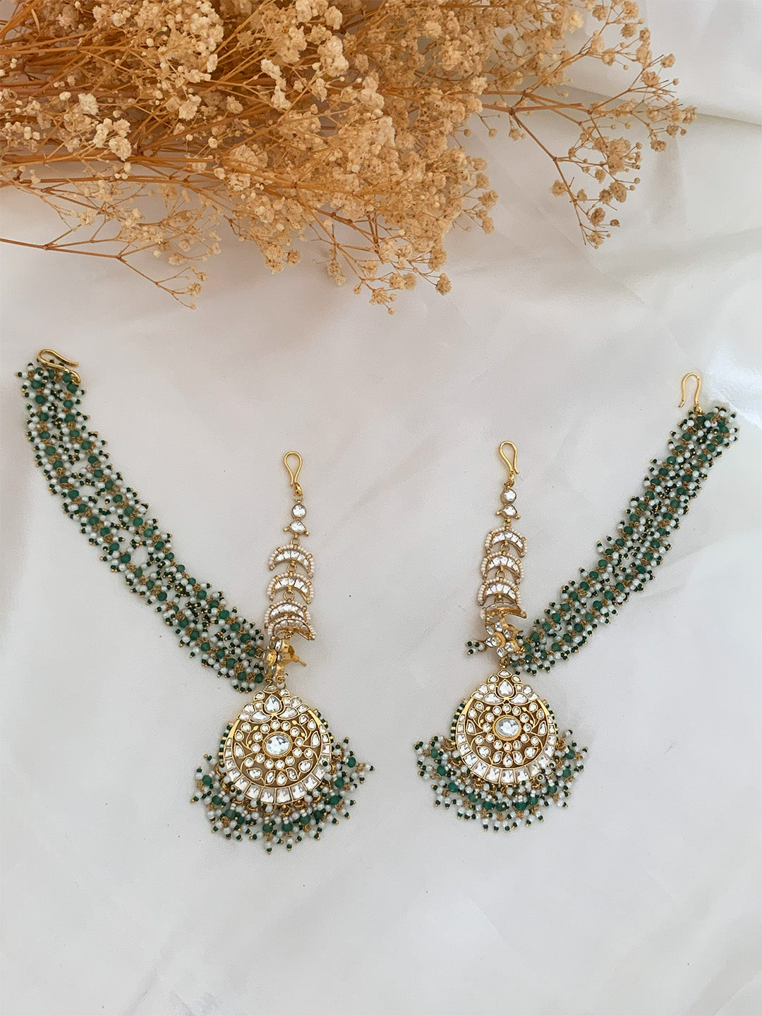 Ishhaara Pachi Kundan Studded Earrings With Earchains