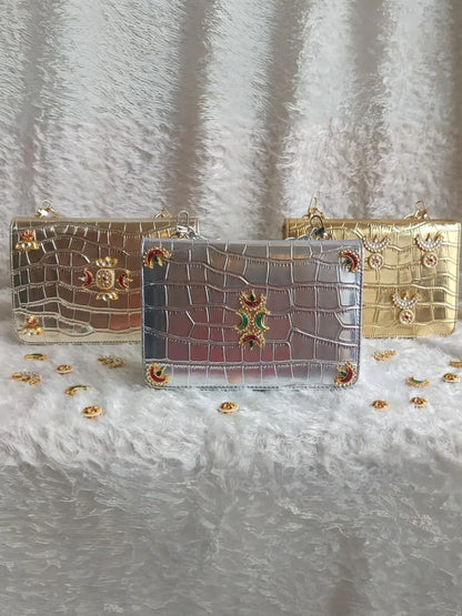 Ishhaara Pachi Kundan Studded Sling Clutch Or Waist Clutch
