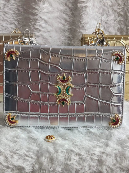 Ishhaara Pachi Kundan Studded Sling Clutch Or Waist Clutch