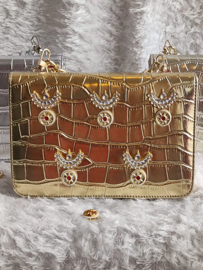 Ishhaara Pachi Kundan Studded Sling Clutch Or Waist Clutch