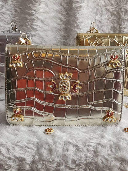 Ishhaara Pachi Kundan Studded Sling Clutch Or Waist Clutch