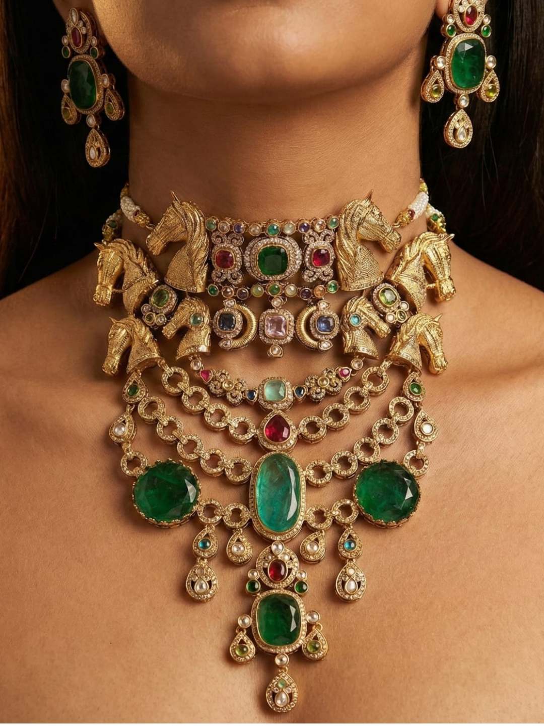 Ishhaara Padmavati Multi Stone Studded Choker Necklace Set