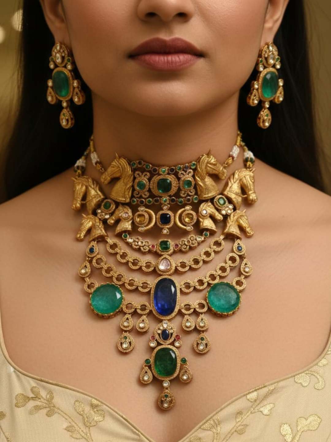 Ishhaara Padmavati Multi Stone Studded Choker Necklace Set