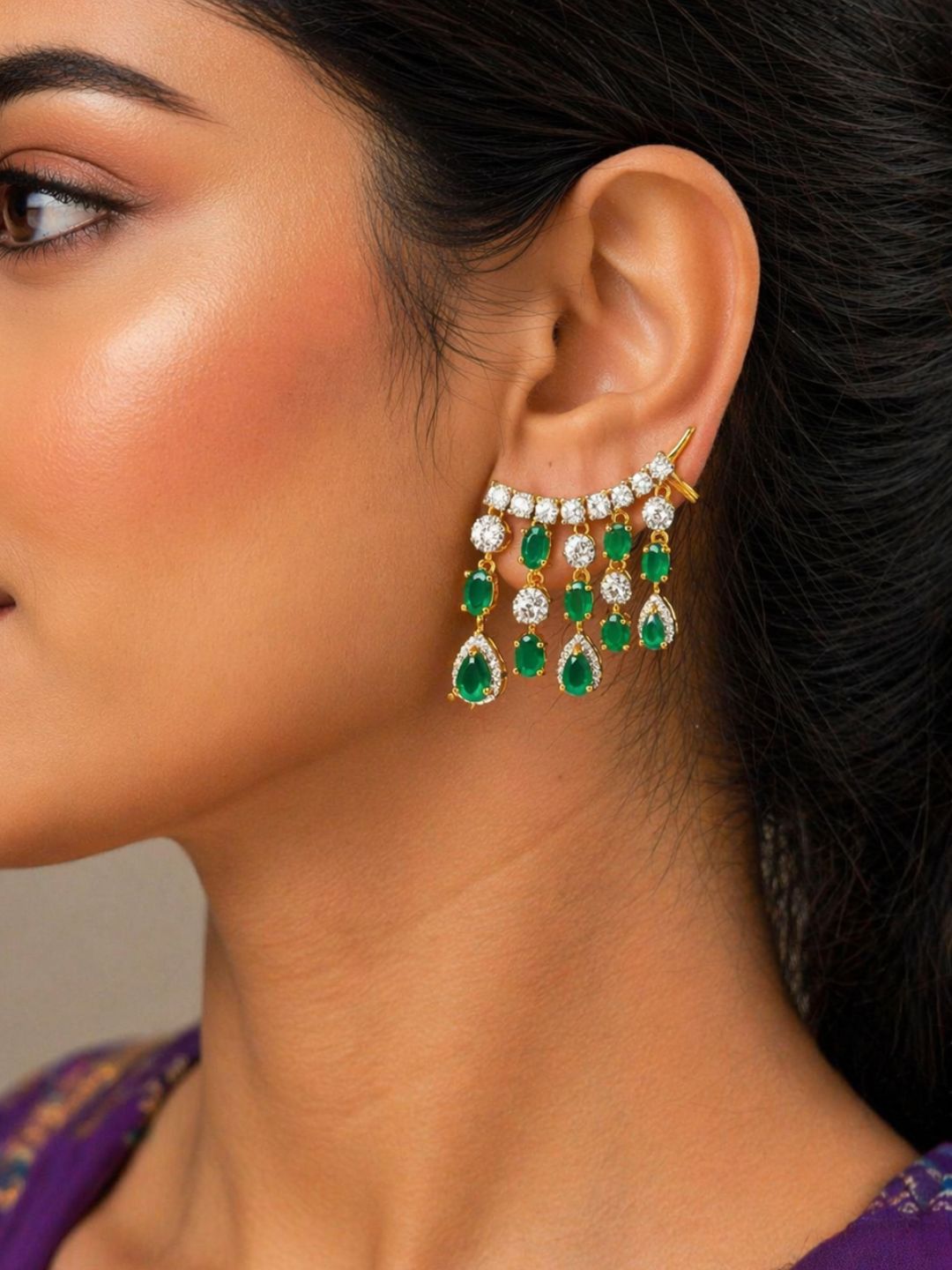 Ishhaara Pair Of Diamond Dangling Earcuff Earrings