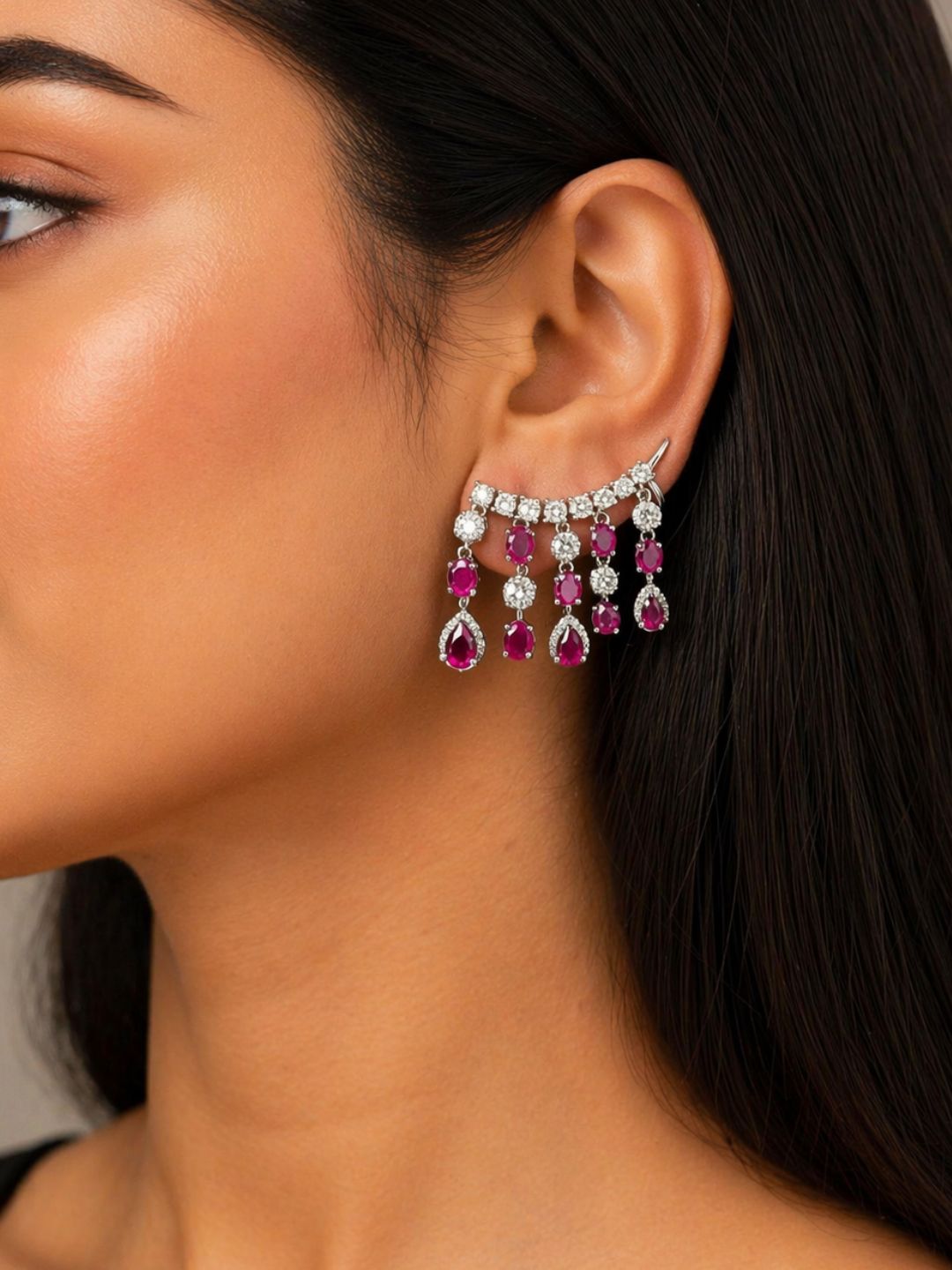 Ishhaara Pair Of Diamond Dangling Earcuff Earrings