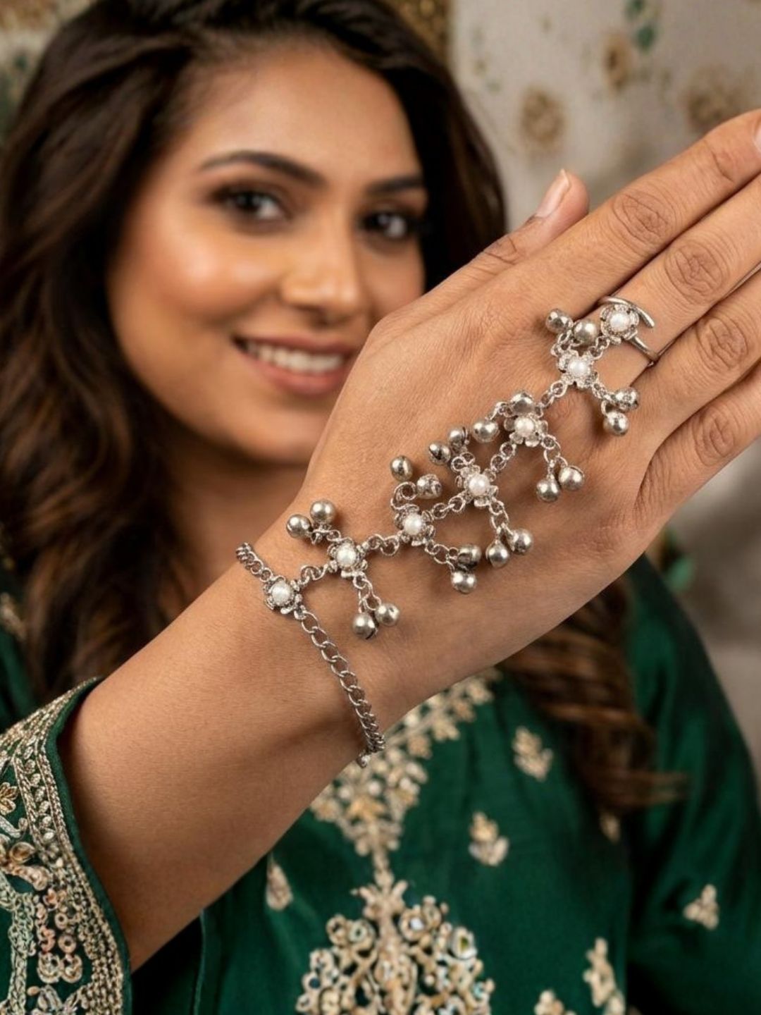 Ishhaara Pair Of Handcrafted German Silver Ring Bracelet
