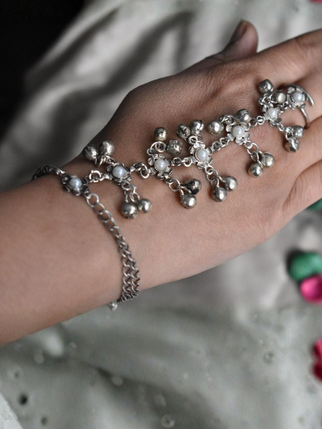 Ishhaara Pair Of Handcrafted German Silver Ring Bracelet