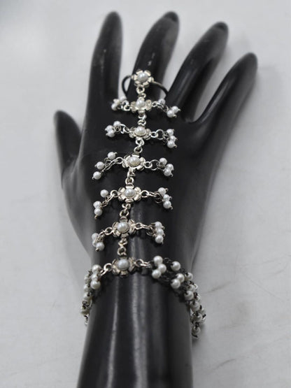 Ishhaara Pair Of Handcrafted Pearl Studded Ring Bracelet