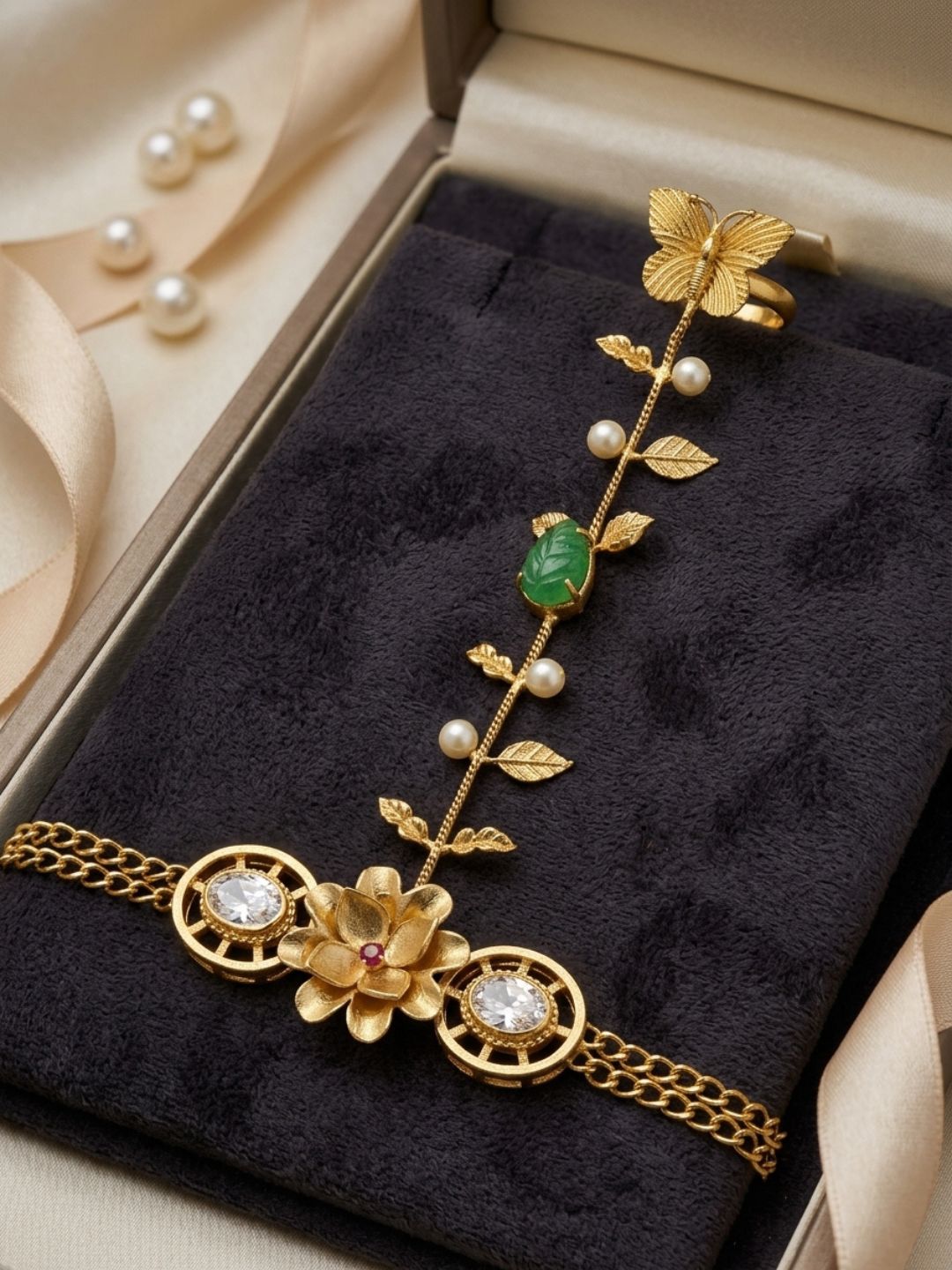 Ishhaara Pair Of Handcrafted Stone Studded Hathphool