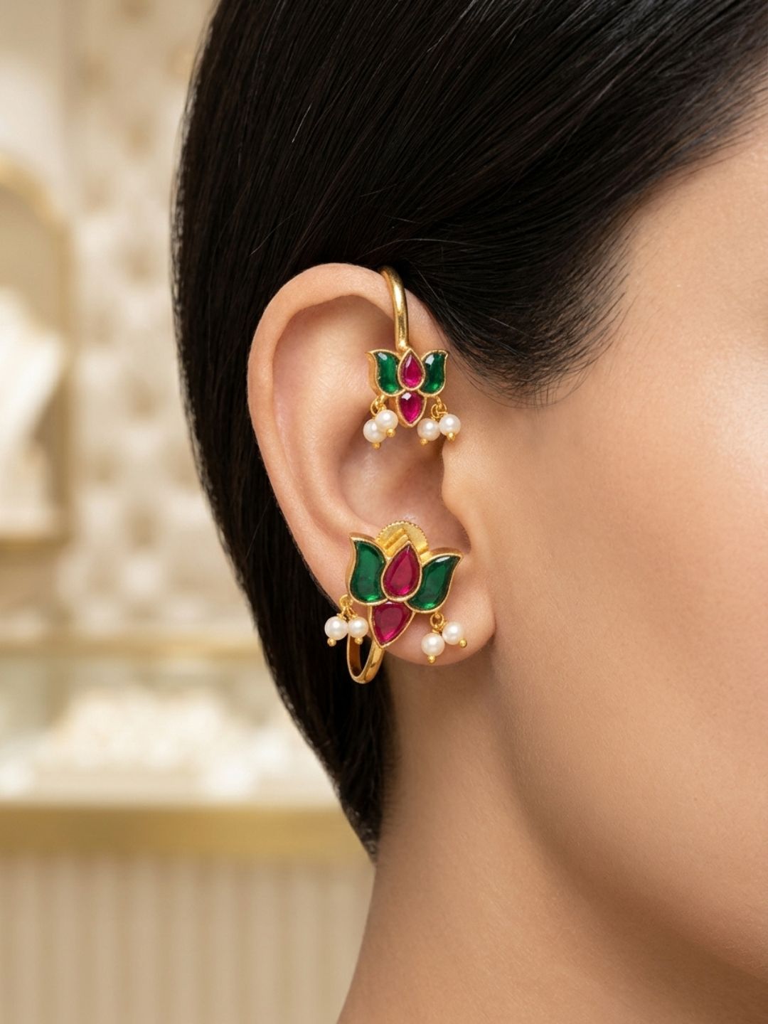 Ishhaara Pair Of Multicolor Kundan Earcuff Earrings