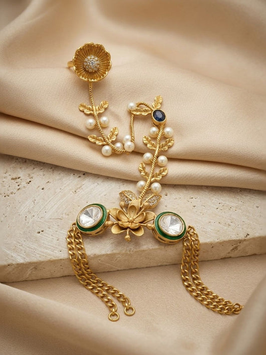 Ishhaara Pair Of Polki Moissanite Uncut Hathphool