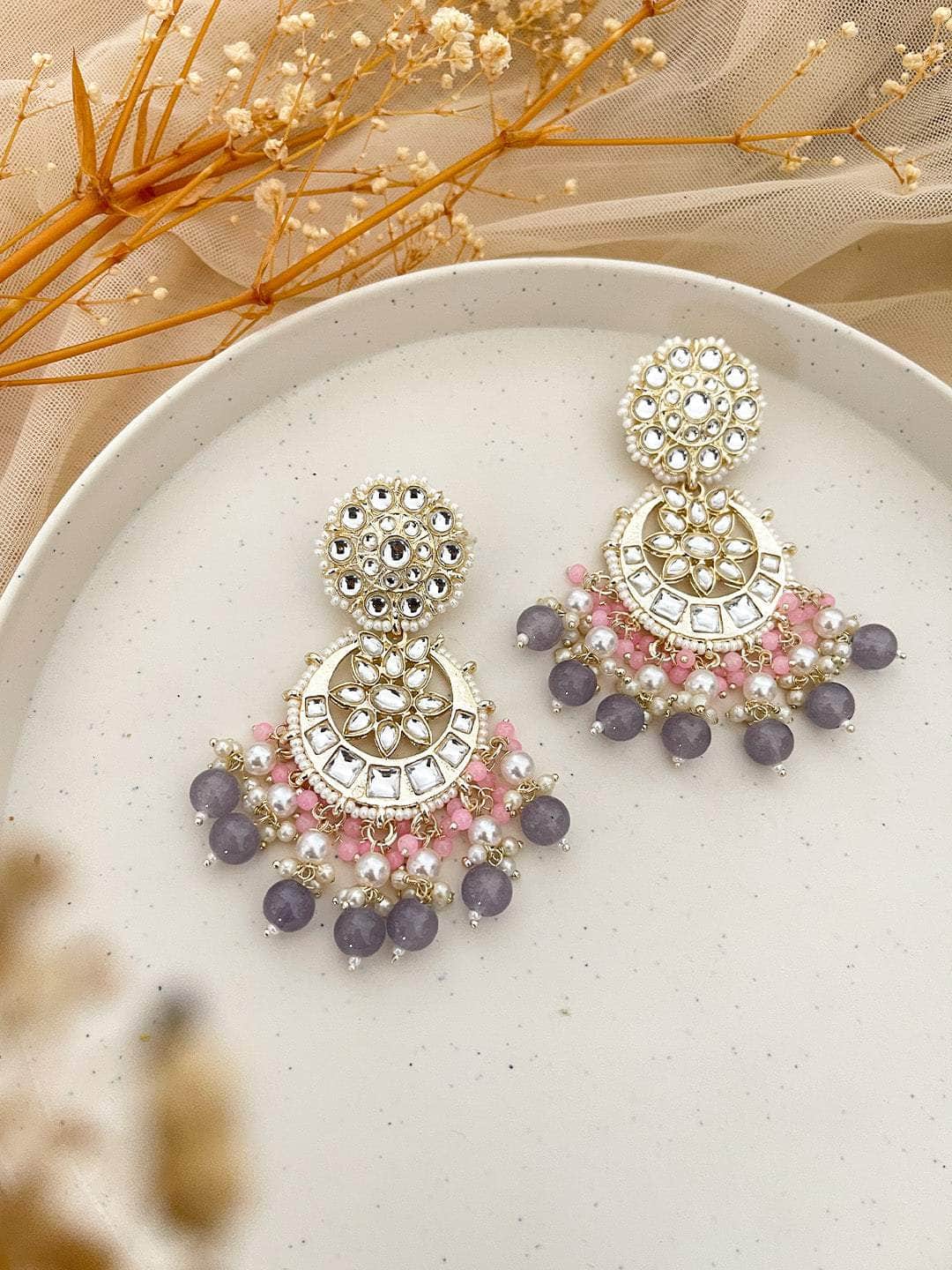 Ishhaara Pale Pink and Ash Chandbali Earrings