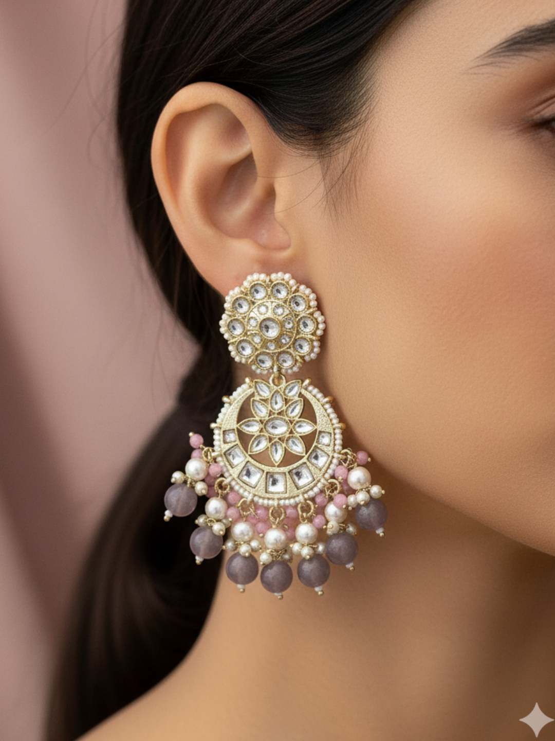 Ishhaara Pale Pink And Ash Chandbali Earrings