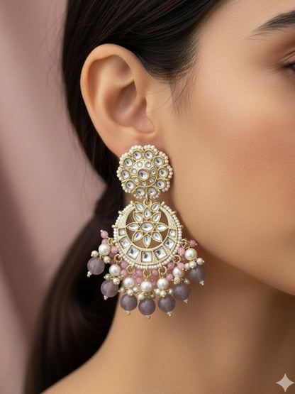 Ishhaara Pale Pink And Ash Chandbali Earrings