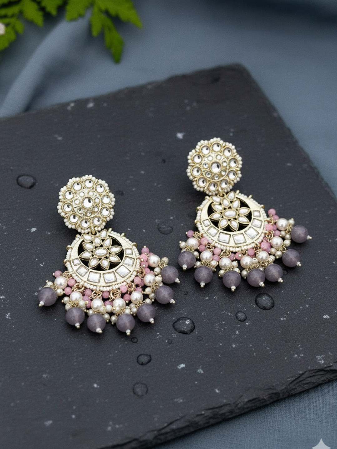 Ishhaara Pale Pink And Ash Chandbali Earrings