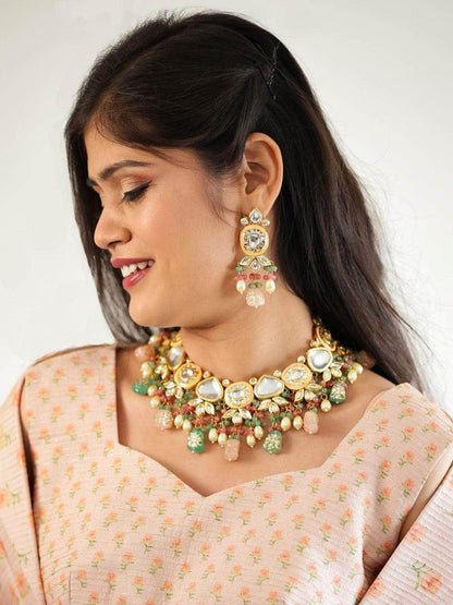 Ishhaara Paloma Rao In Kundan With Meena Design Necklace Set
