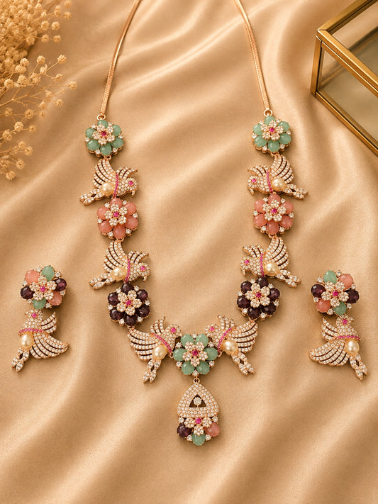 Ishhaara Pastel Bird And Floral Jewellery Set