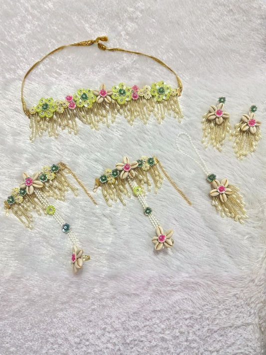 Ishhaara Pastel Floral Choker Jewelry Set - handcrafted Indian jewellery