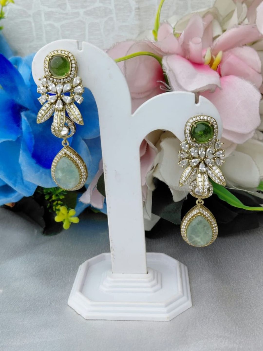 Ishhaara Pastel Green Beaded Dangler Earrings