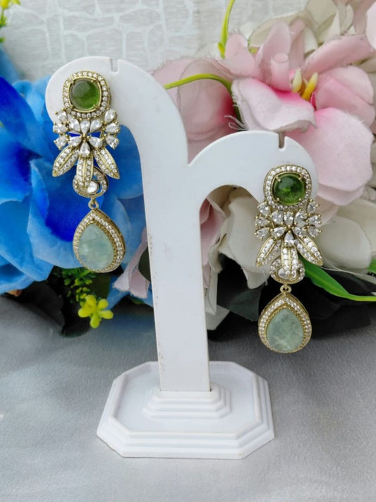 Ishhaara Pastel Green Beaded Dangler Earrings