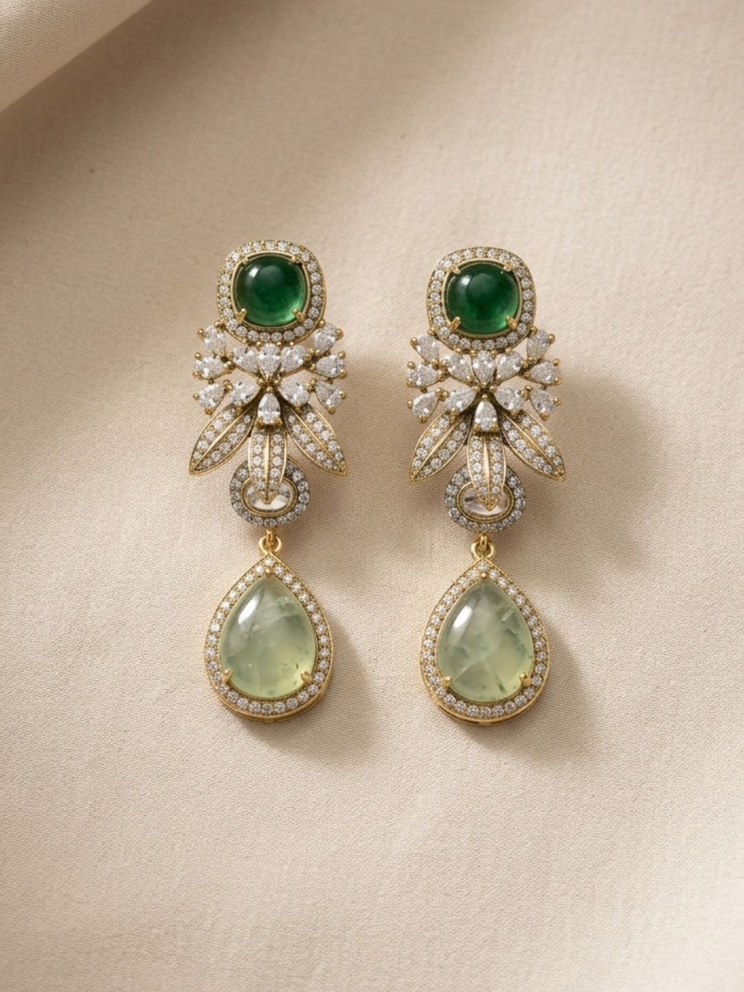 Ishhaara Pastel Green Beaded Dangler Earrings