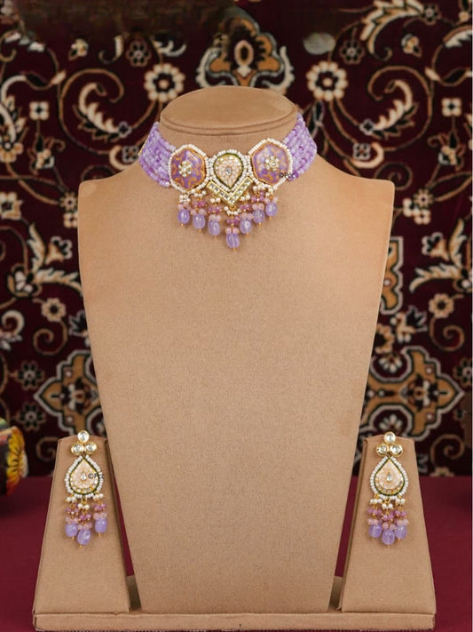 Ishhaara Pastel Kundan Choker Necklace Set - handcrafted Indian jewellery