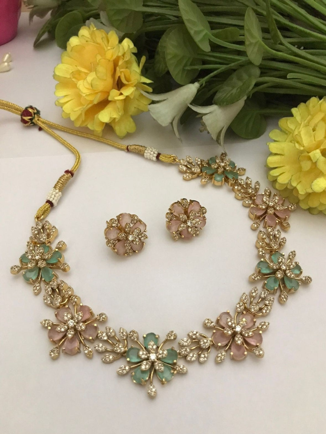 Ishhaara Pastel Stone Studded Petal Necklace