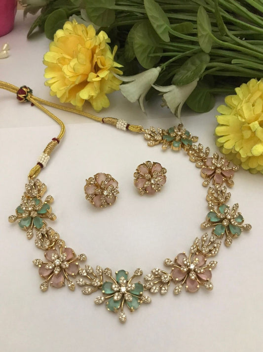 Ishhaara Pastel Stone Studded Petal Necklace