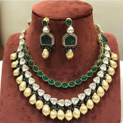 Ishhaara Patchi Kundan 2 Line Baroque Pearl Necklace
