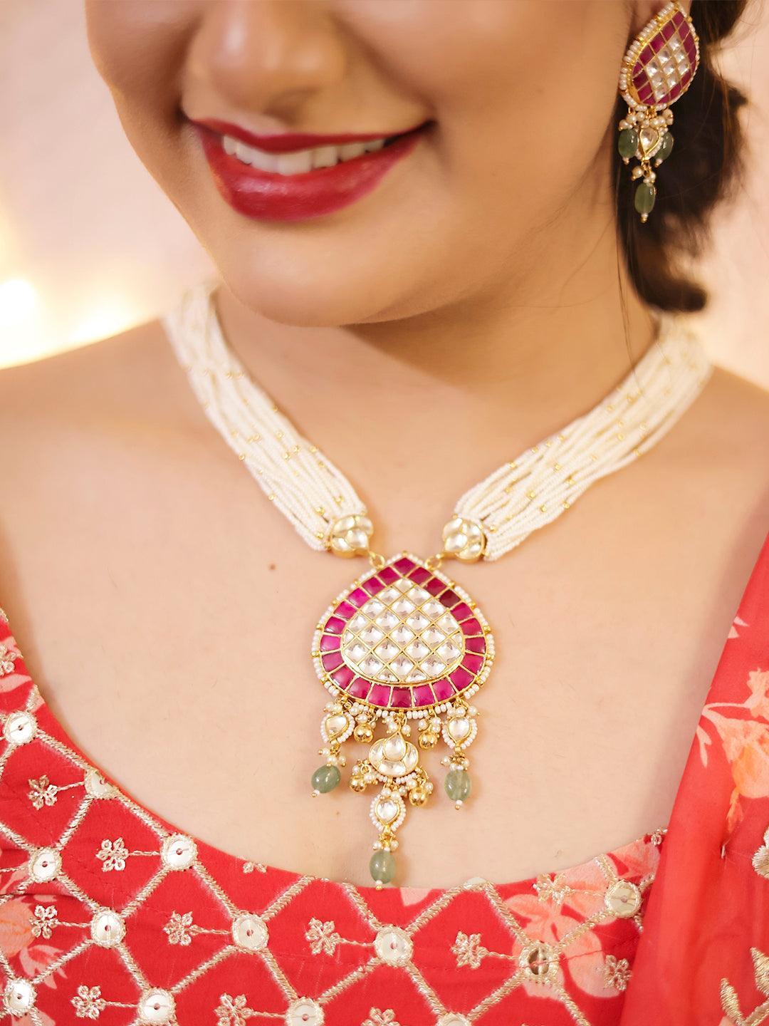 Ishhaara Patchi Kundan Drop Pendant Set