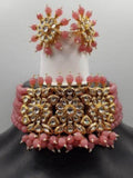 Ishhaara Peach 3 Flower Motif Choker Onex Choker Necklace Set