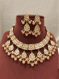 Ishhaara Peach 3 Patch Moti Necklace Set