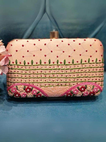 Ishhaara Peach Assorted Embroidered Clutch