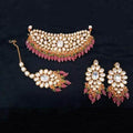 Ishhaara Peach Big Kundan Choker Necklace Set