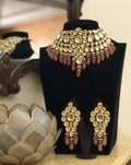 Ishhaara Peach Big Kundan Necklace With Multi Beads