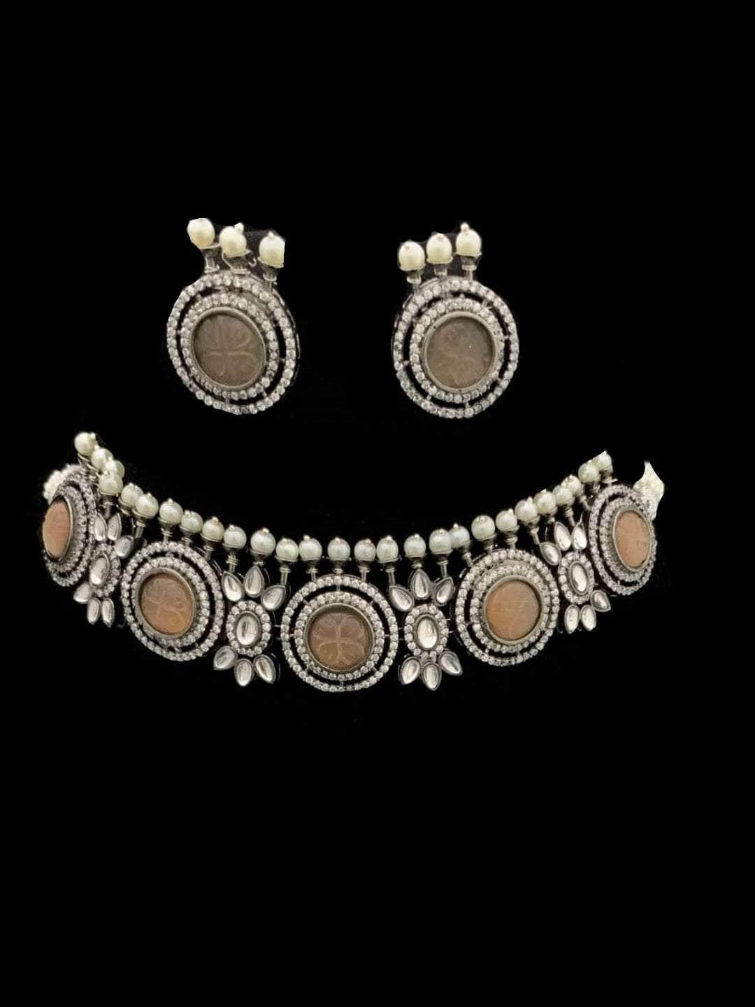 Ishhaara Peach Circle Pearly Charm Necklace