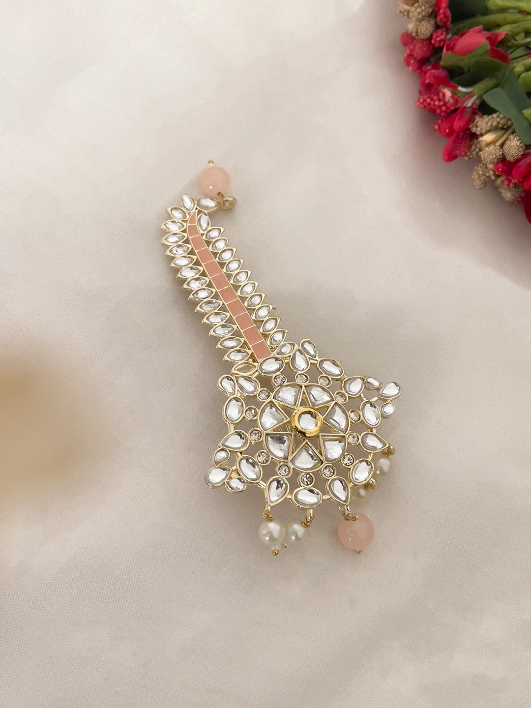 Ishhaara Peach Color Kundan And Pearl Studded Kalangi