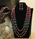 Ishhaara Peach Colored Beads Layered Necklace