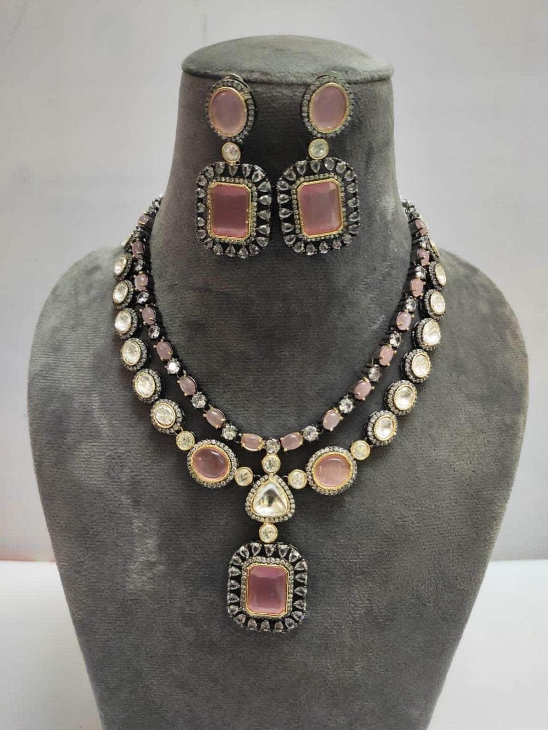 Ishhaara Peach Double Layered Kundan Polki Necklace