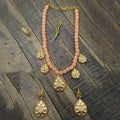 Ishhaara Peach Drop Antique Beads Necklace And Earring Set