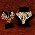 Ishhaara Peach Elongated Kundan Bridal Necklace Earring And Teeka Set