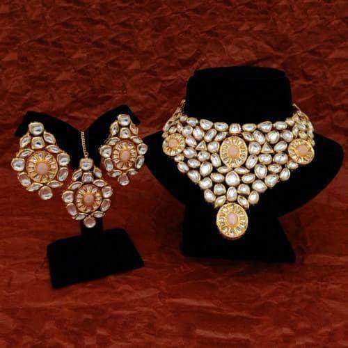 Ishhaara Elongated Kundan Bridal Necklace Earring And Teeka Set