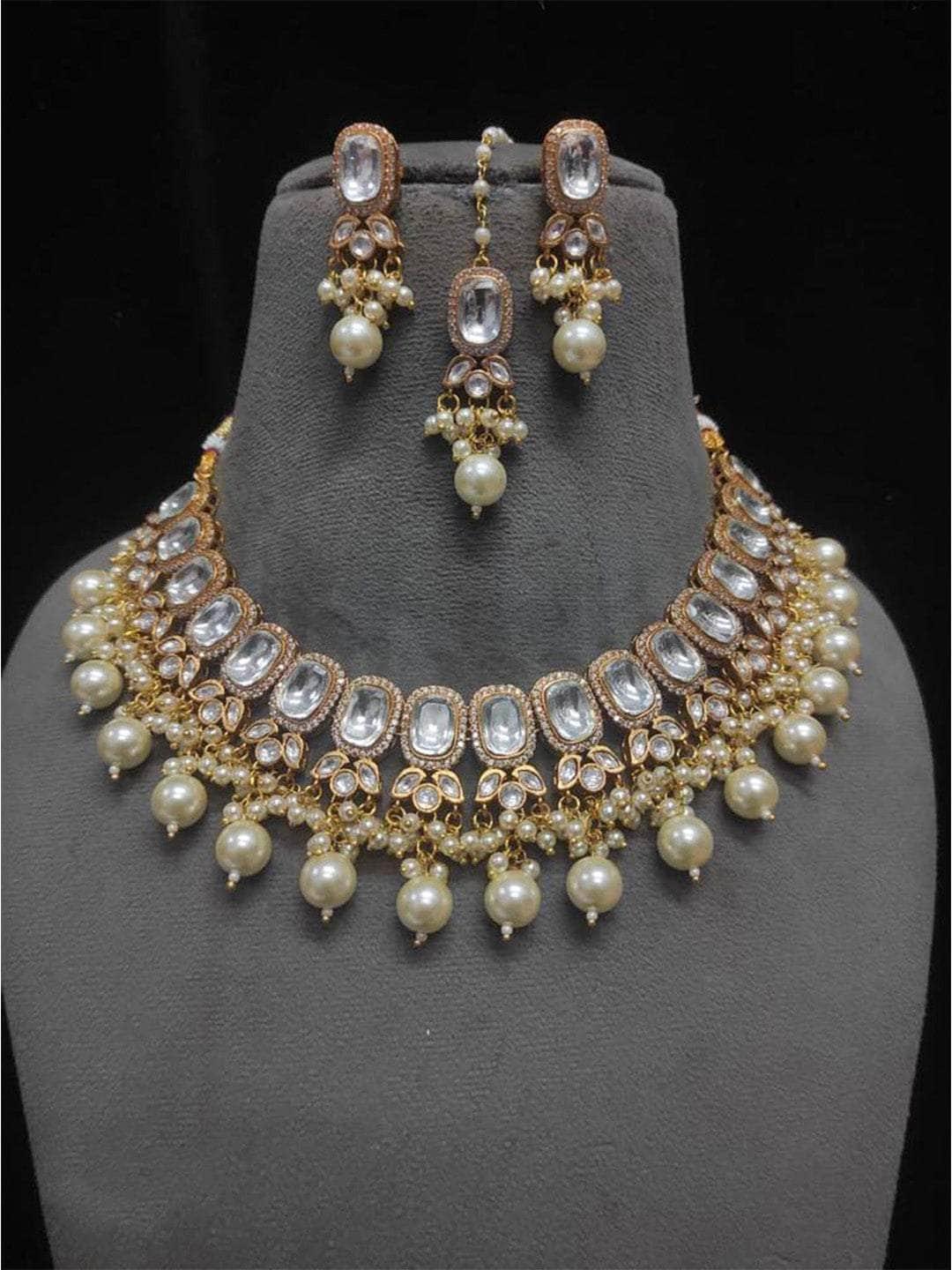 Ishhaara Peach Kundan Polki Necklace Set