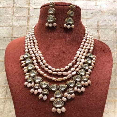 Ishhaara Grey Layered Baroque Stone Necklace