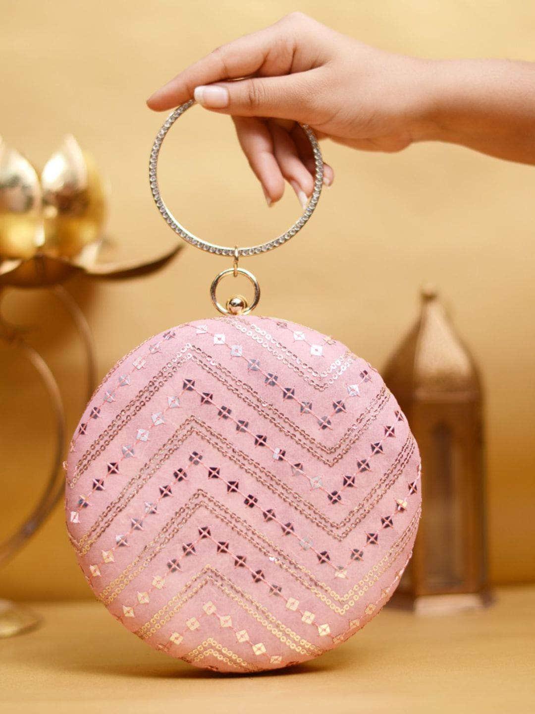 Ishhaara Peach Sequence Round Party Clutch