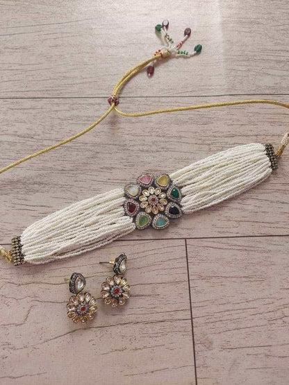 Ishhaara Triangular Moti Choker And Earring Set