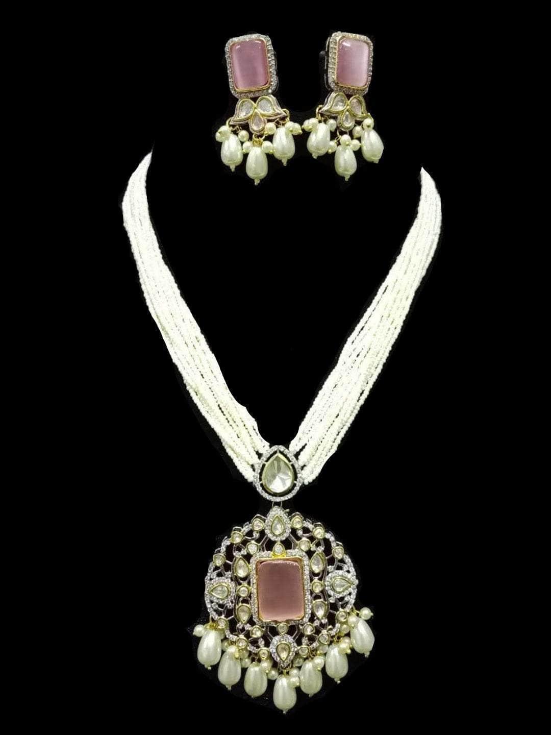 Ishhaara Peach Victorian Pearl Pendant Necklace