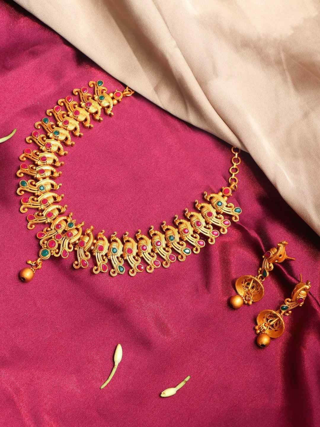Ishhaara Peacock Antique Necklace Set